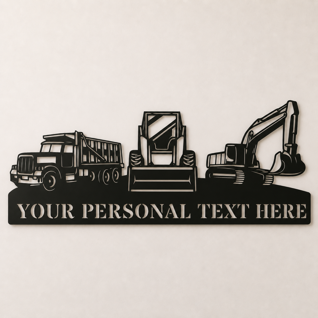 Personalized Excavator, Loader & Dump Truck Metal Name Sign Wall Art