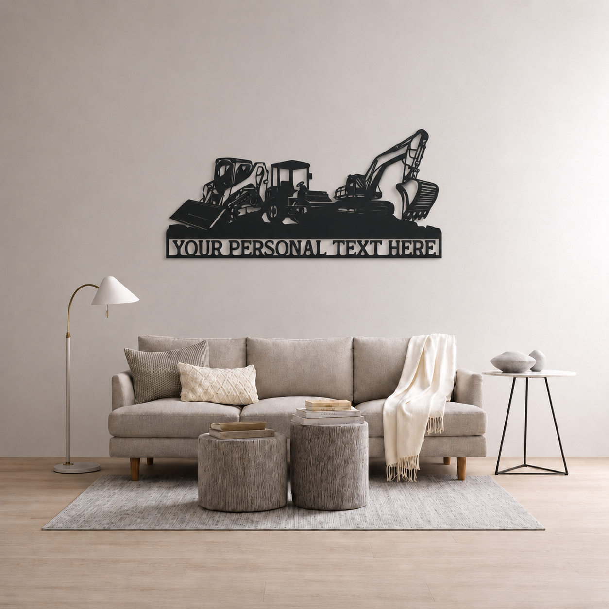 Personalized Excavator & Loader Metal Name Sign Wall Art