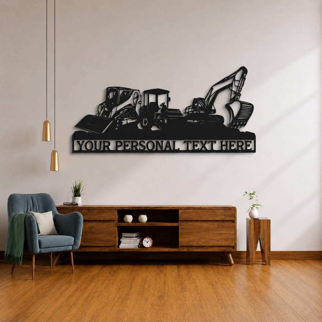 Personalized Excavator & Loader Metal Name Sign Wall Art
