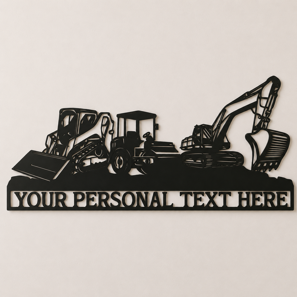 Personalized Excavator & Loader Metal Name Sign Wall Art