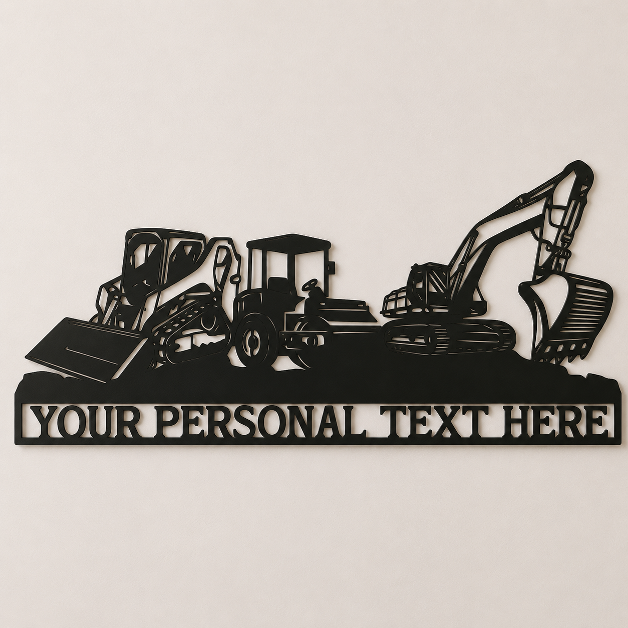 Personalized Excavator & Loader Metal Name Sign Wall Art